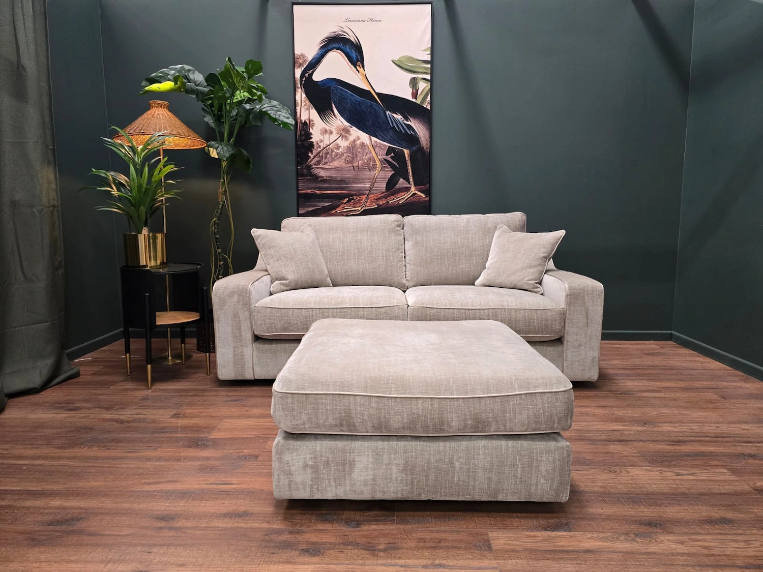 marsden 2.5 seater sofa and footstool in smoke zelda fabric