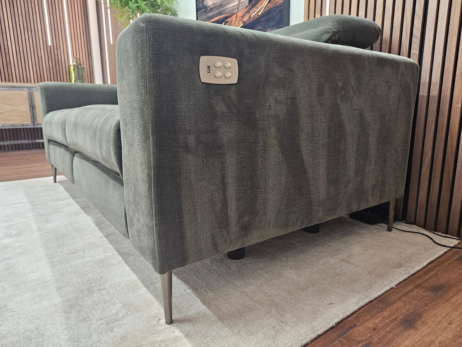 Ezra Electric Recliner Sofa in Juniper Aquaclean Clever Chenille 5
