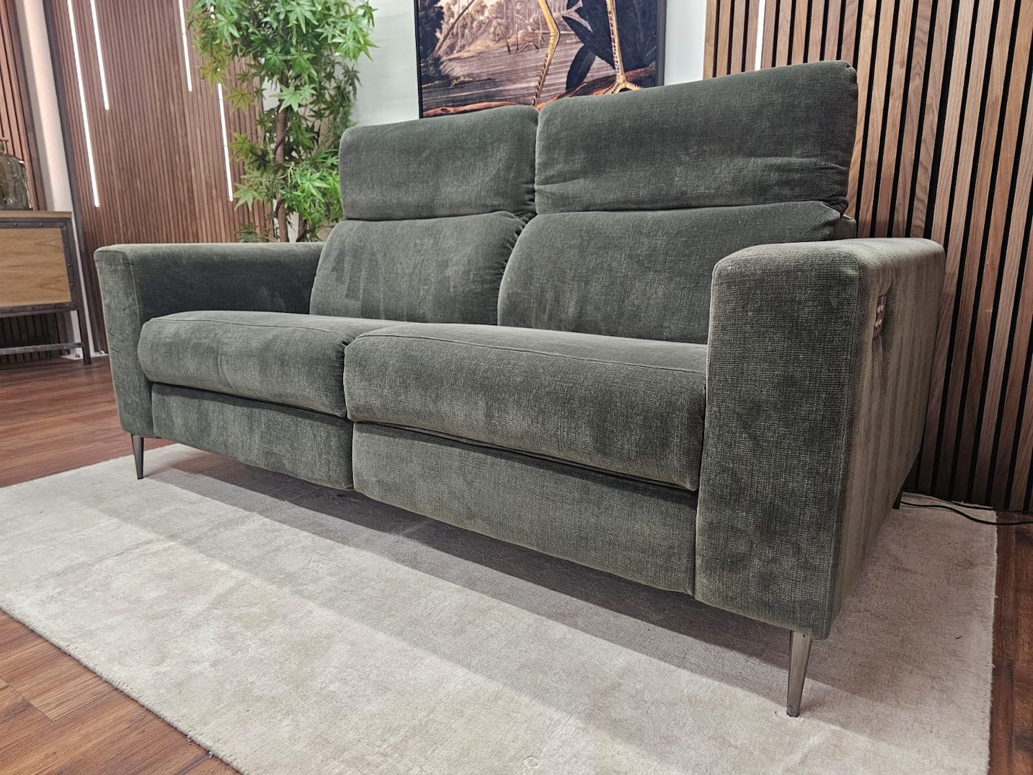 Ezra Electric Recliner Sofa in Juniper Aquaclean Clever Chenille 6