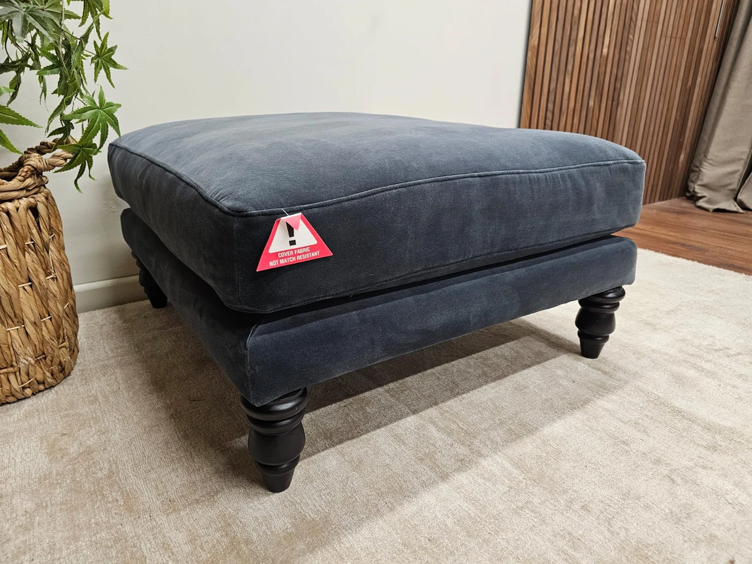 Isla Medium Square Footstool In Armour Smart Velvet 2