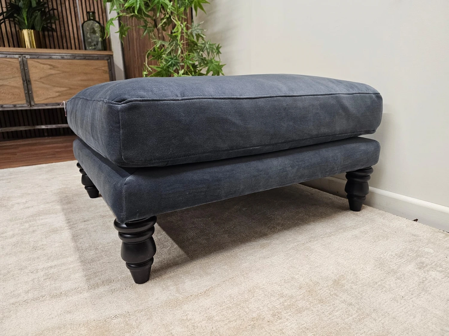 Isla Medium Square Footstool In Armour Smart Velvet 4