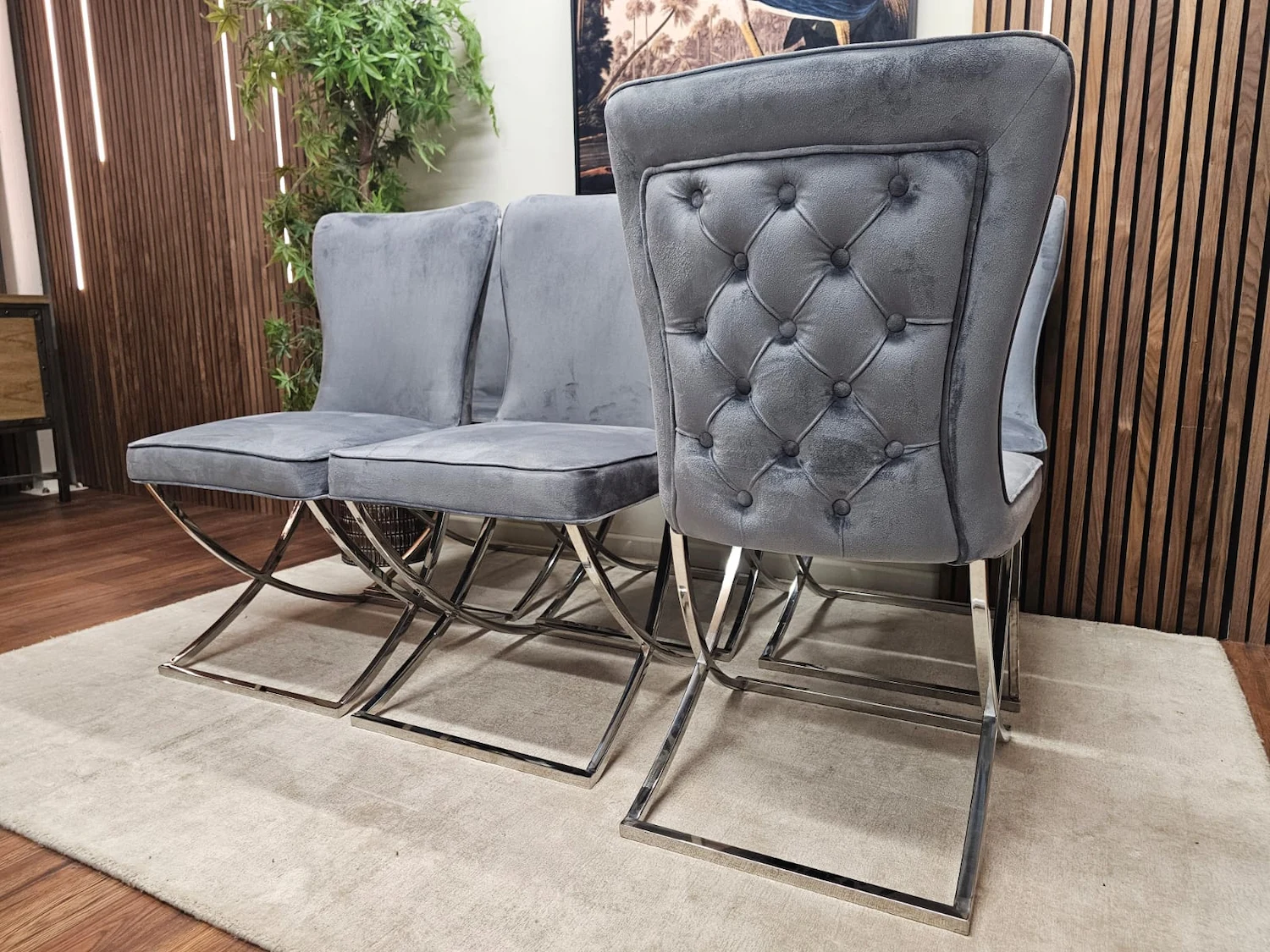 Grey velvet chairs dfs 1