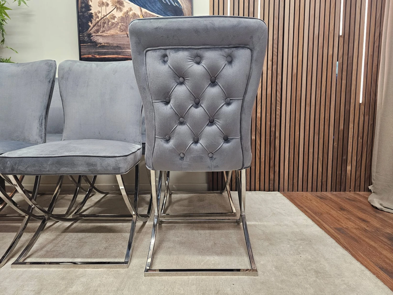 Grey velvet chairs dfs 10