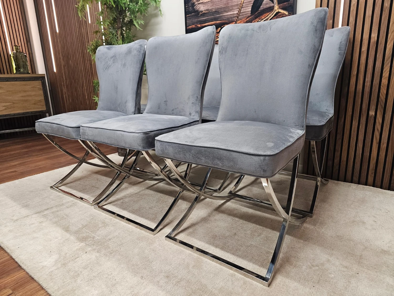 Grey velvet chairs dfs 2