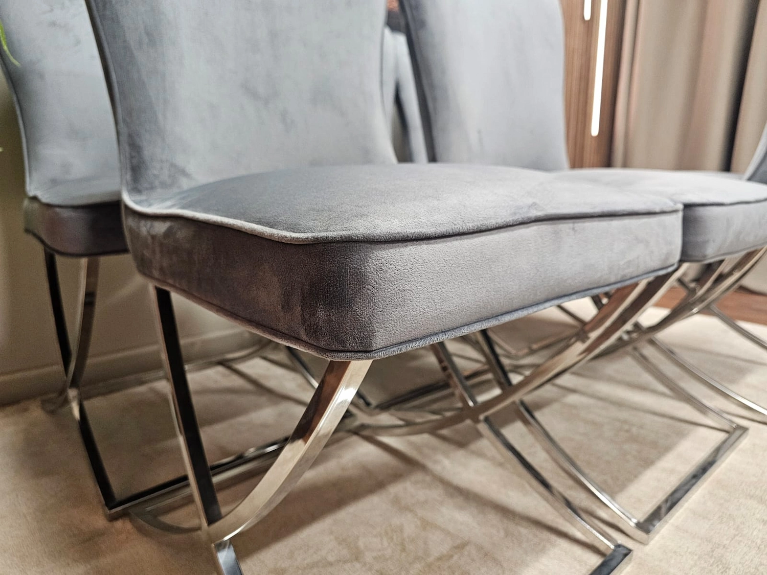 Grey velvet chairs dfs 6