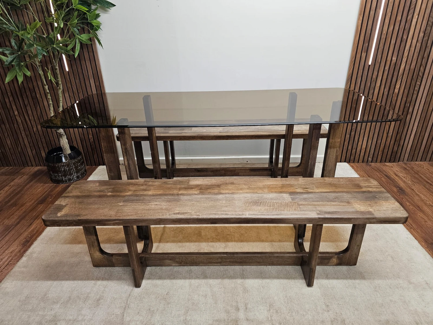 Glass Top Table with 2x Benches 1