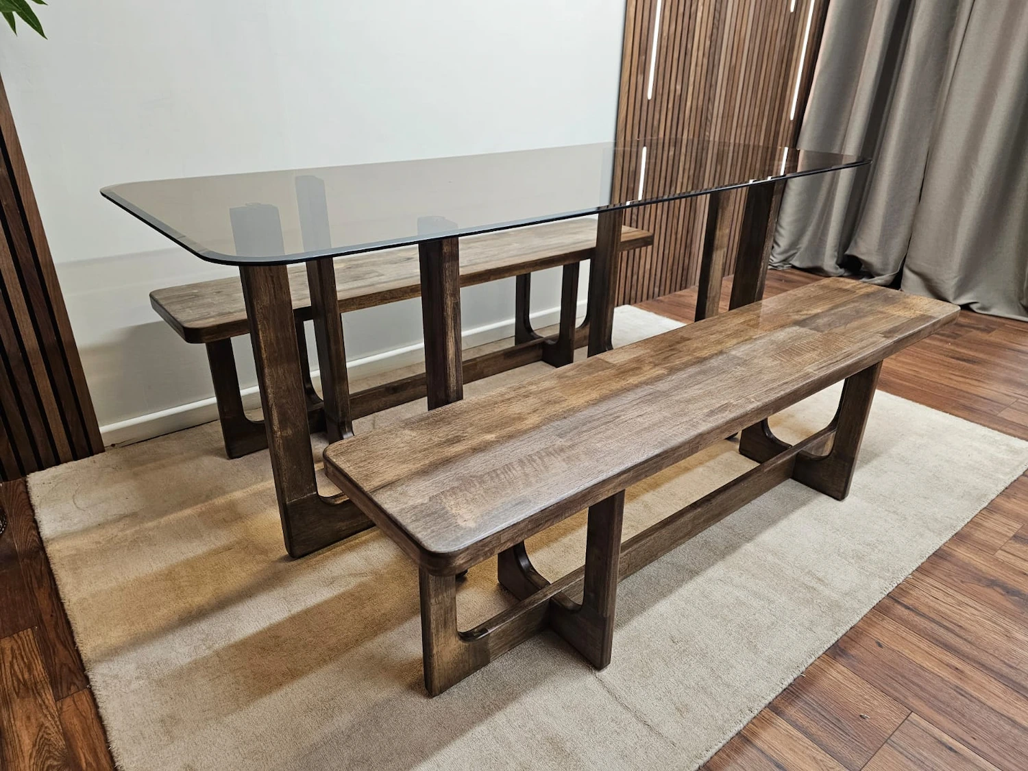 Glass Top Table with 2x Benches 2