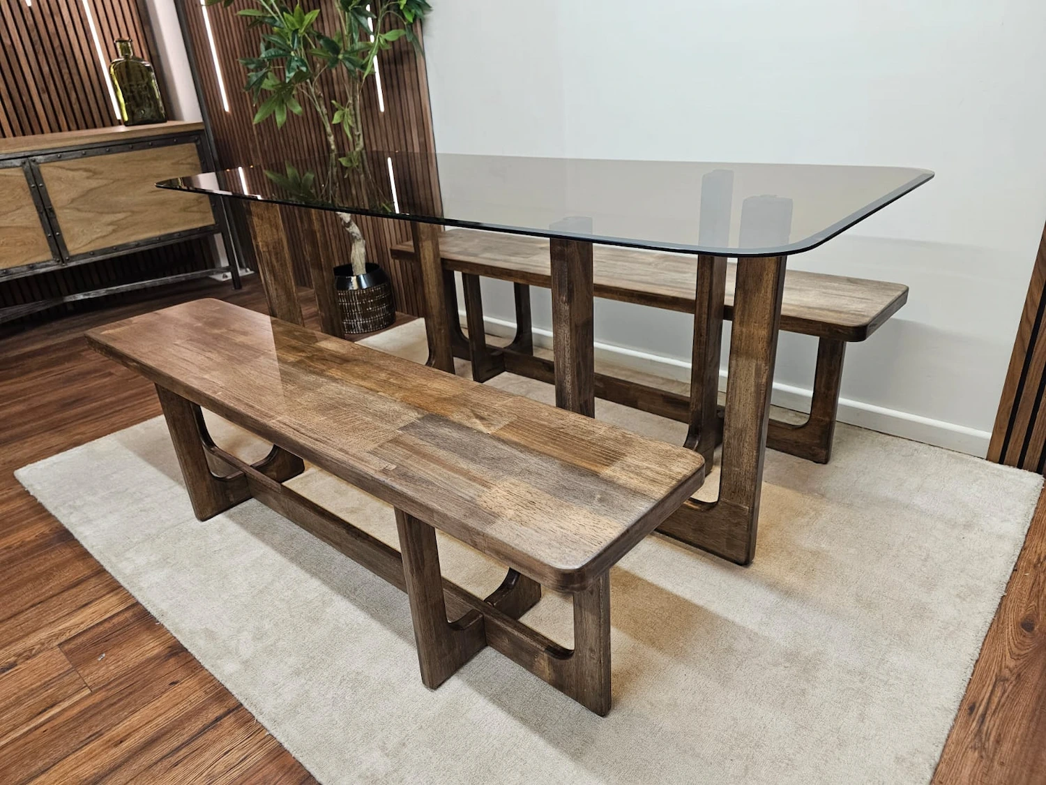 Glass Top Table with 2x Benches 3