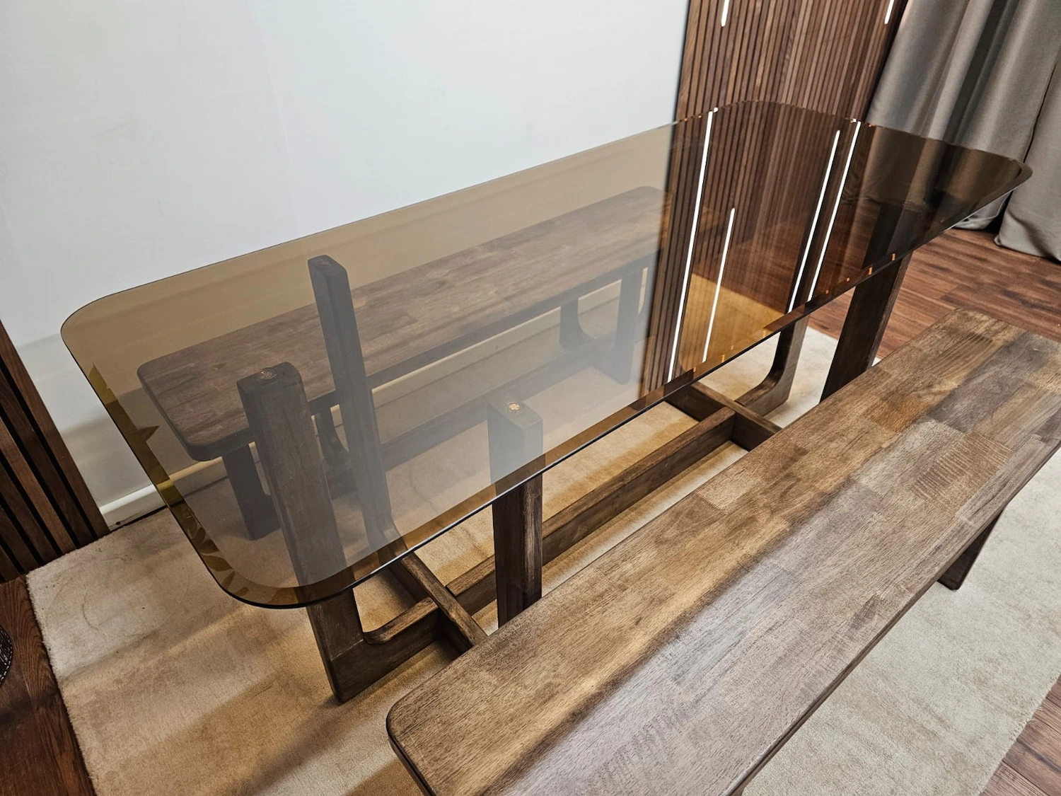 Glass Top Table with 2x Benches 6