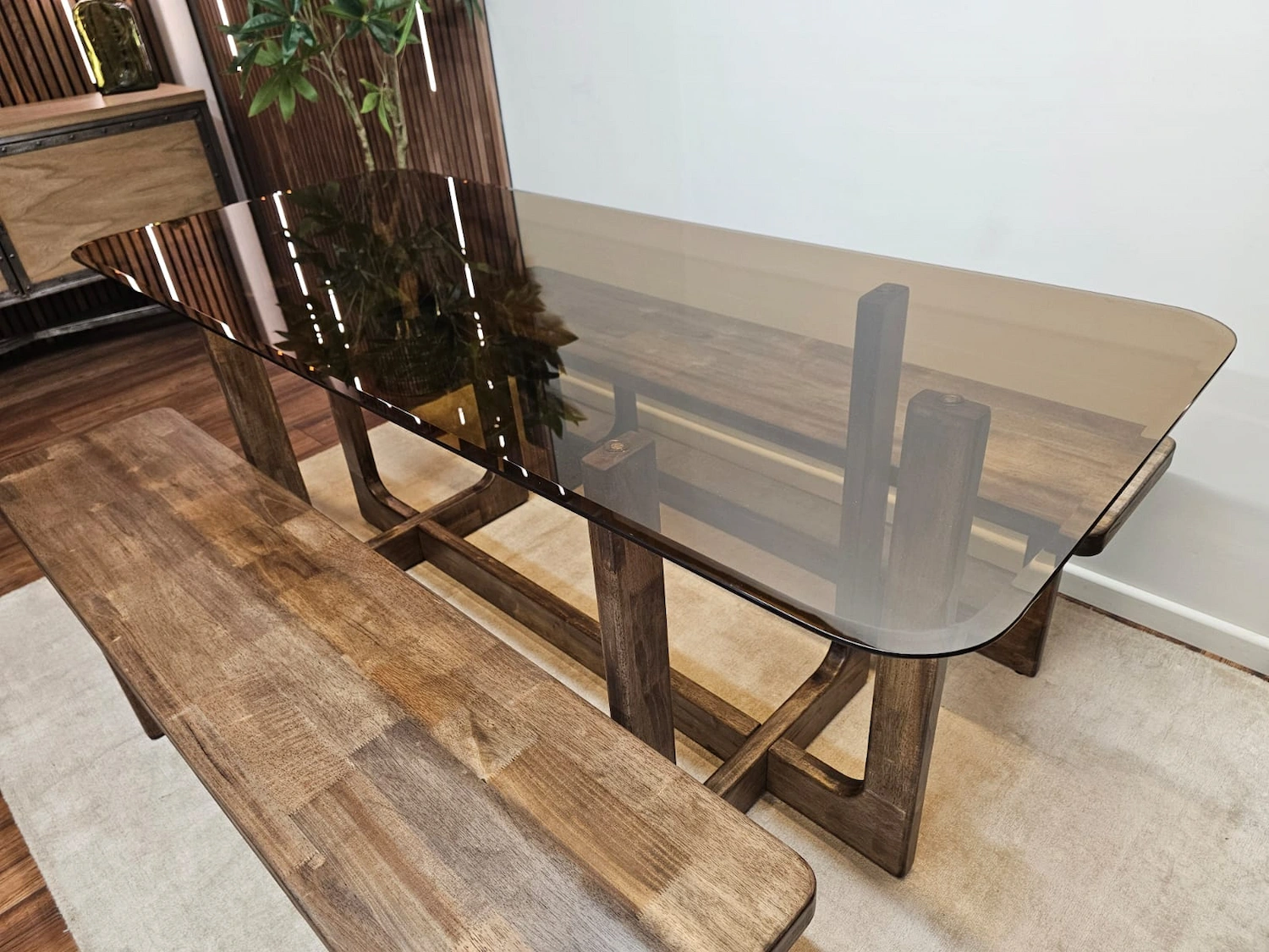 Glass Top Table with 2x Benches 7