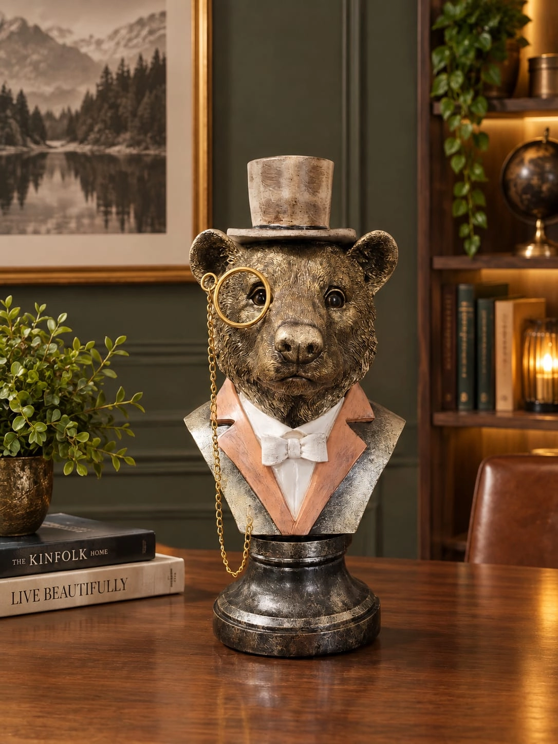 Bear Bust Ornament In Suit & Bow Tie
