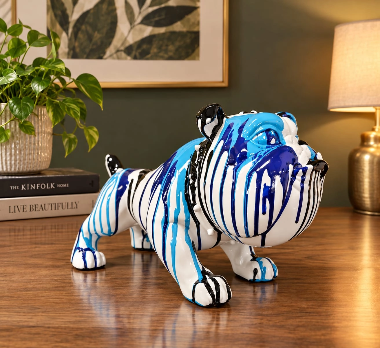Drip Paint White & Blue Bulldog Ornament
