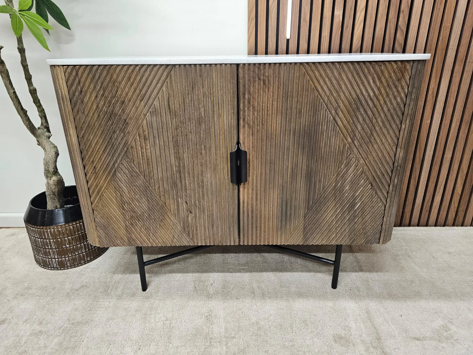 Furniture Village Aimar 2 Door Fluted Marble Sideboard