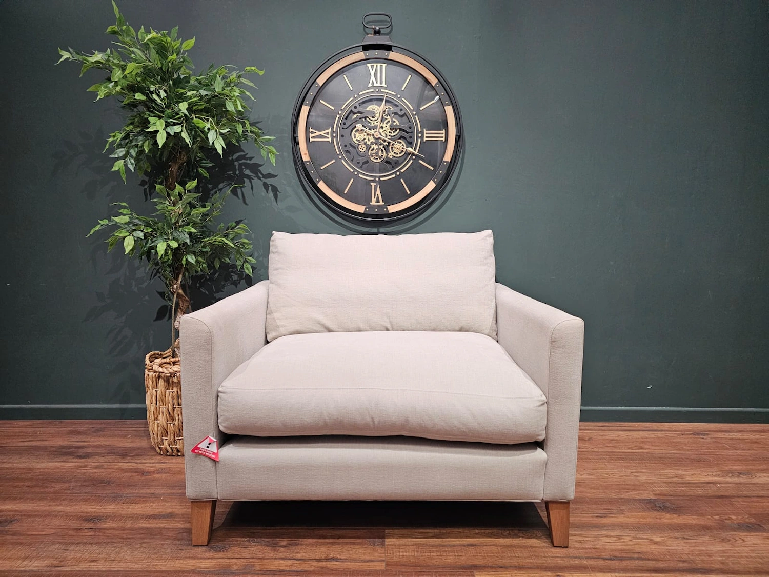 Izzy Loveseat In Taupe Brushed Linen cotton with oak legs
