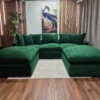 Long Island Large Modular Sectional Sofa & 2x Footstools In Putting Green
