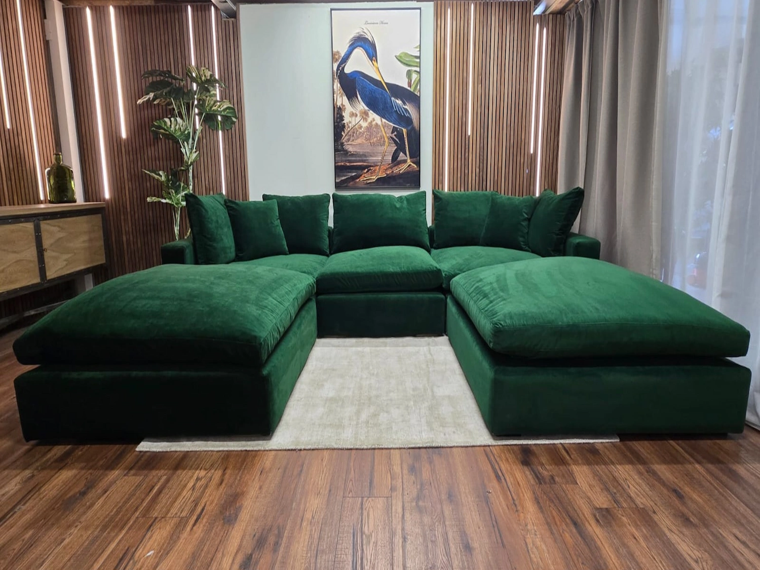 Long Island Large Modular Sectional Sofa & 2x Footstools In Putting Green