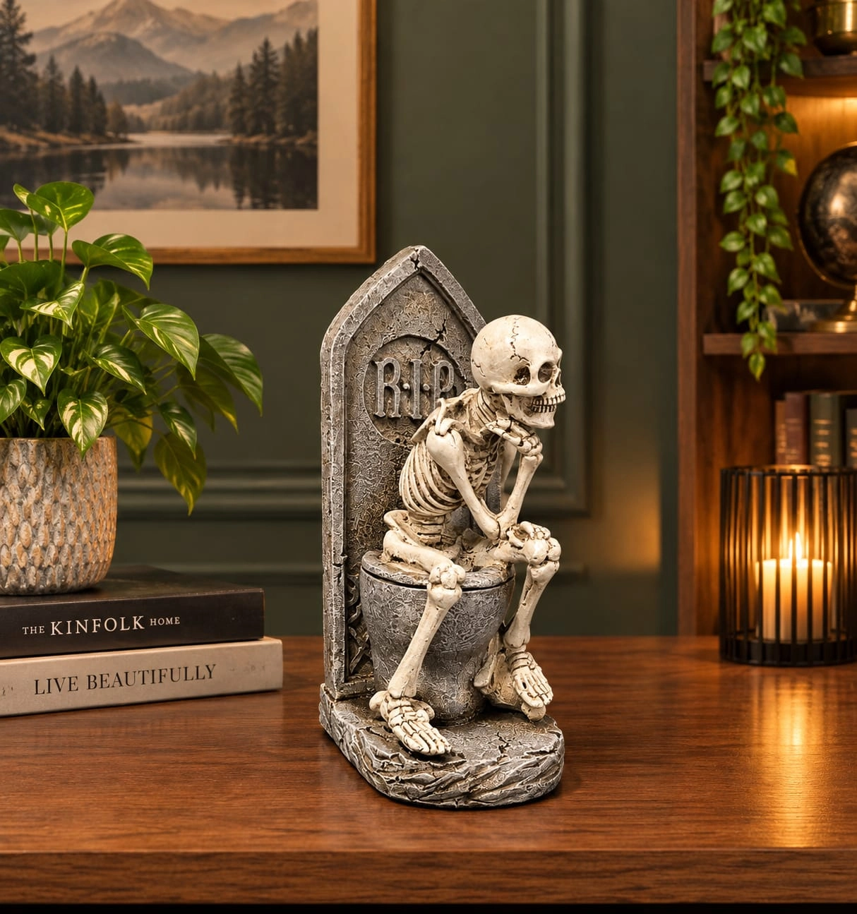 Skeleton on the toilet ornament