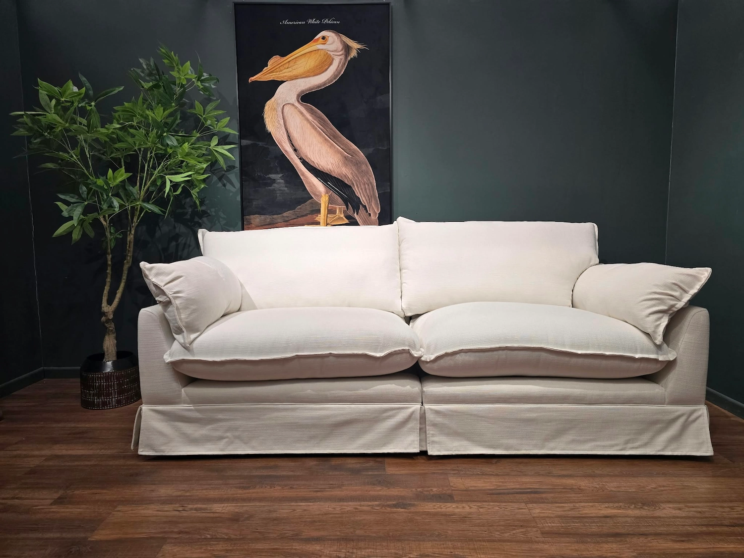 Traditional Modern skirted split 3 seater sofa in white