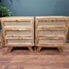 set of two rattan and mango wood bedsides