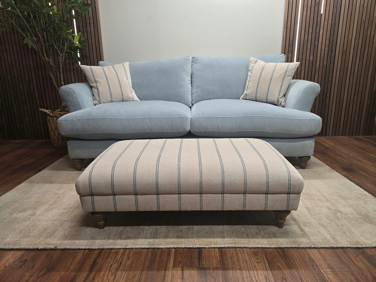 Barker And Stonehouse Esme Large Sofa In Blue And Striped Footstool