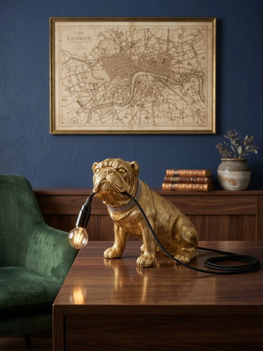 Gold Bulldog With Light In His Mouth table lamp